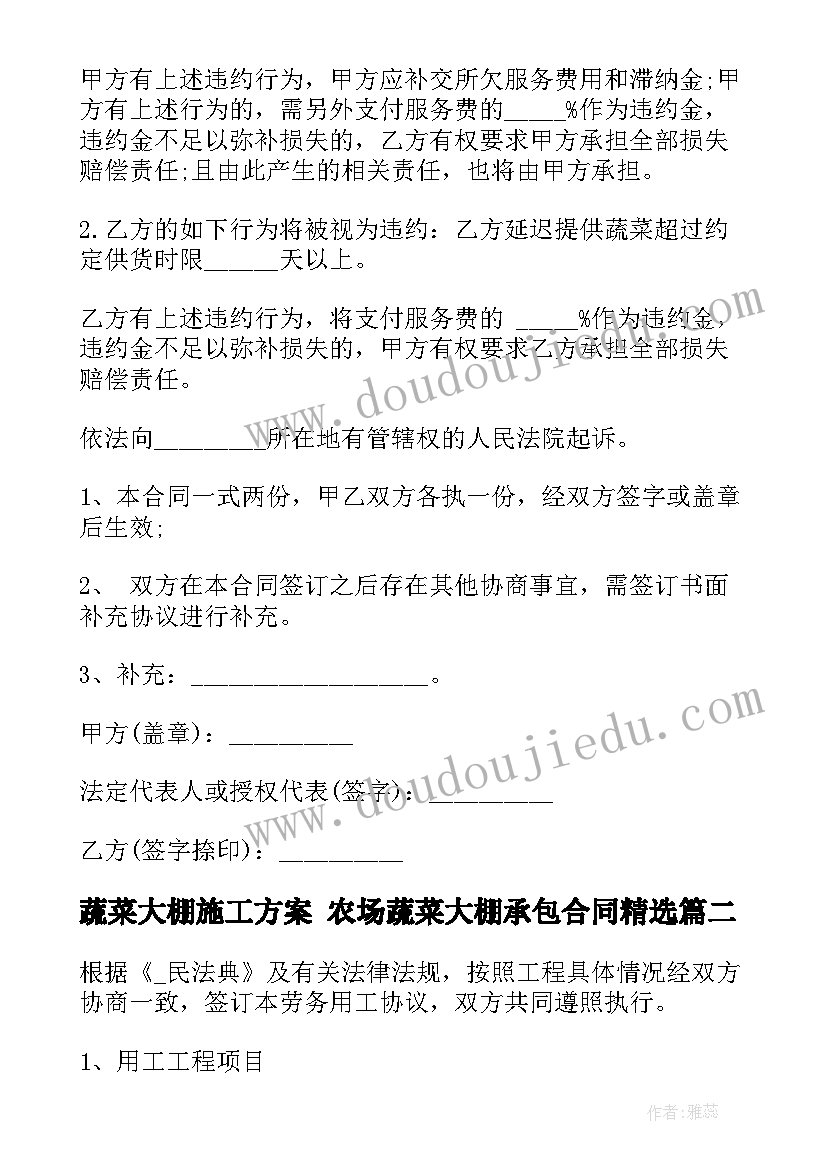 最新蔬菜大棚施工方案 农场蔬菜大棚承包合同(汇总5篇)