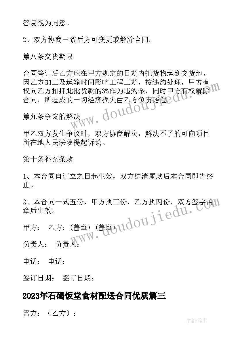 最新石碣饭堂食材配送合同(优质8篇)