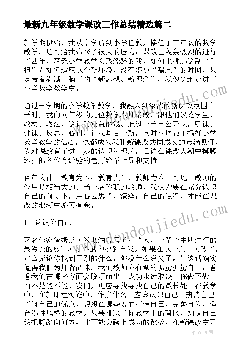 2023年九年级数学课改工作总结(精选10篇)