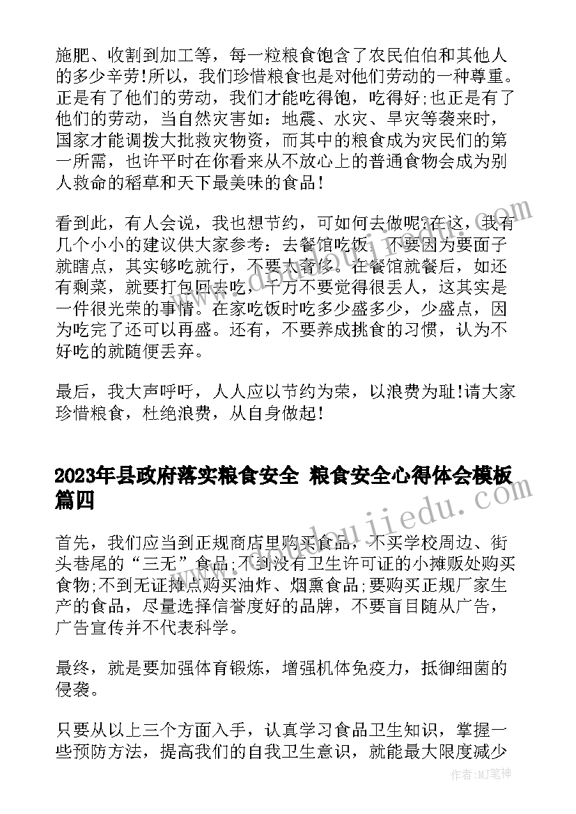 2023年县政府落实粮食安全 粮食安全心得体会(汇总6篇)