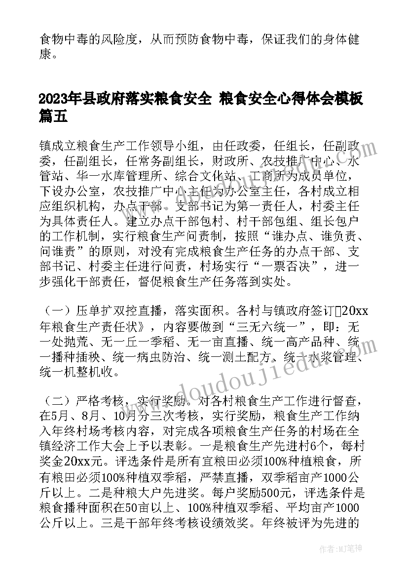 2023年县政府落实粮食安全 粮食安全心得体会(汇总6篇)