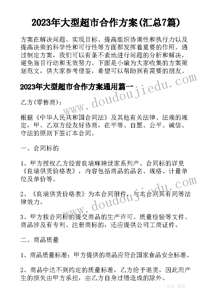 2023年大型超市合作方案(汇总7篇)