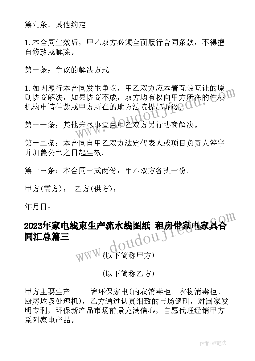 家电线束生产流水线图纸 租房带家电家具合同(模板5篇)