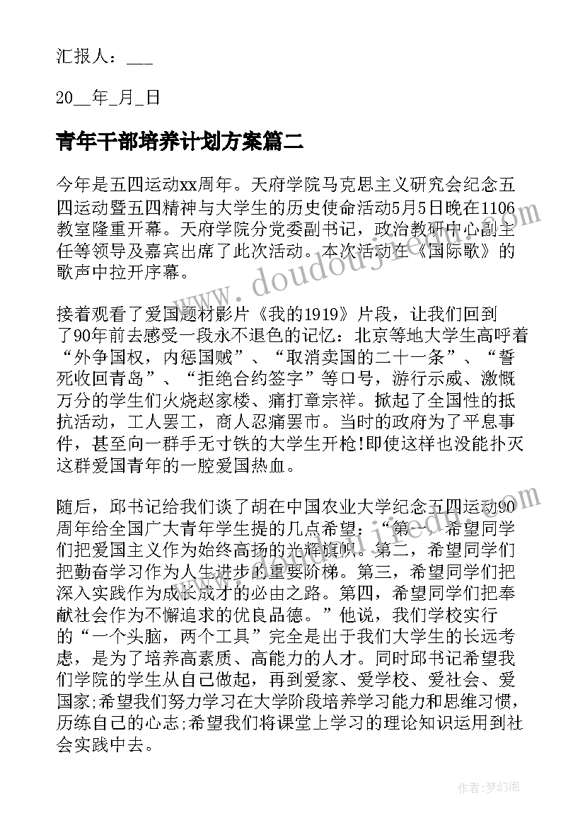 2023年青年干部培养计划方案(实用5篇)