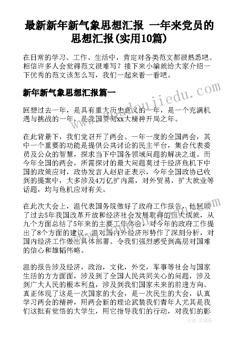 最新新年新气象思想汇报 一年来党员的思想汇报(实用10篇)