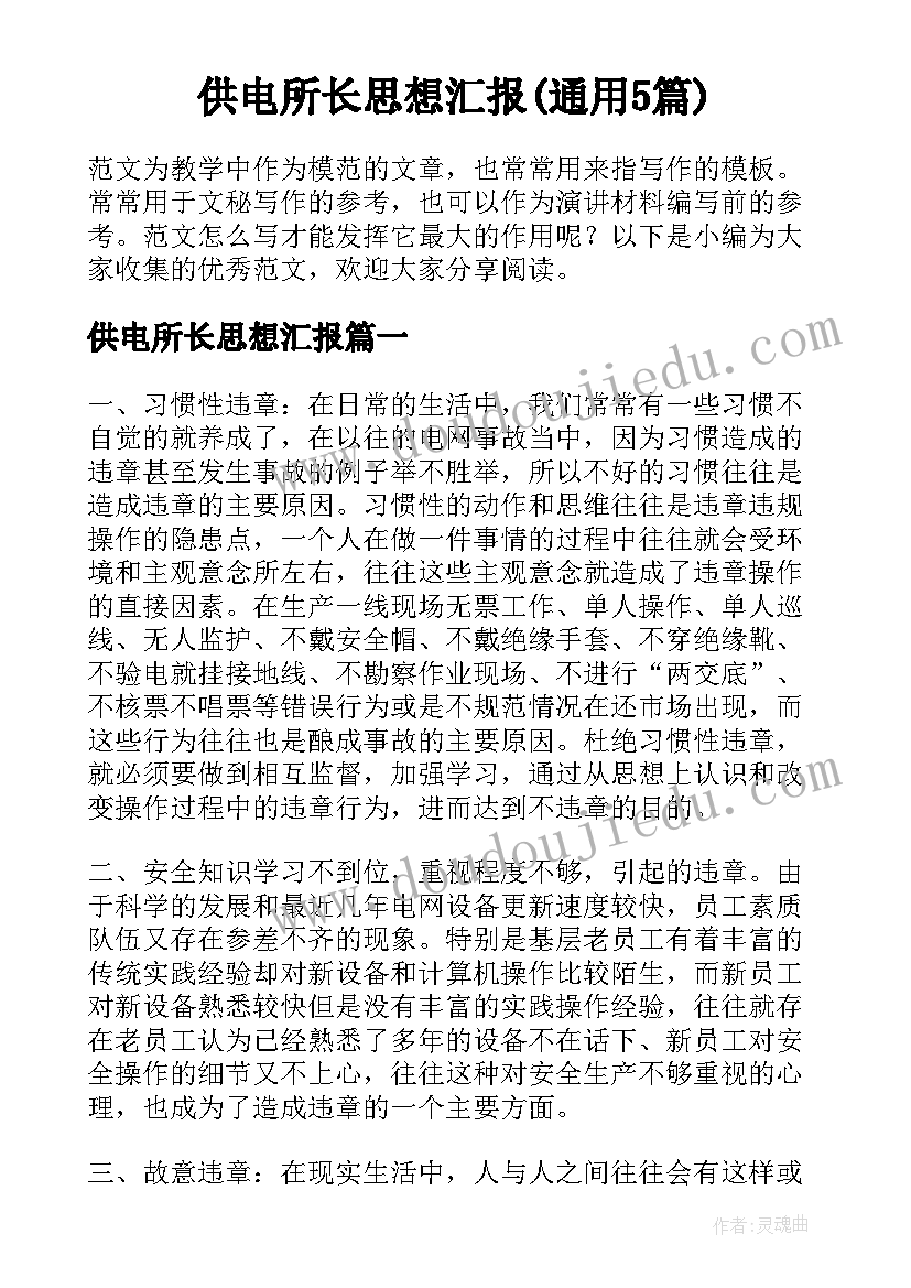 供电所长思想汇报(通用5篇)