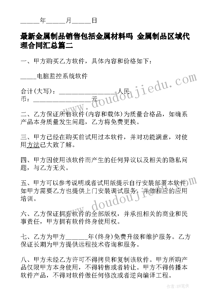 金属制品销售包括金属材料吗 金属制品区域代理合同(优质8篇)