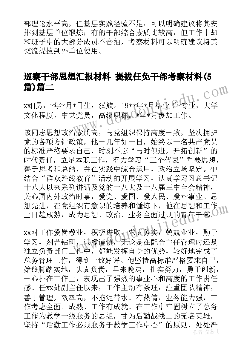 2023年巡察干部思想汇报材料 提拔任免干部考察材料(大全5篇)