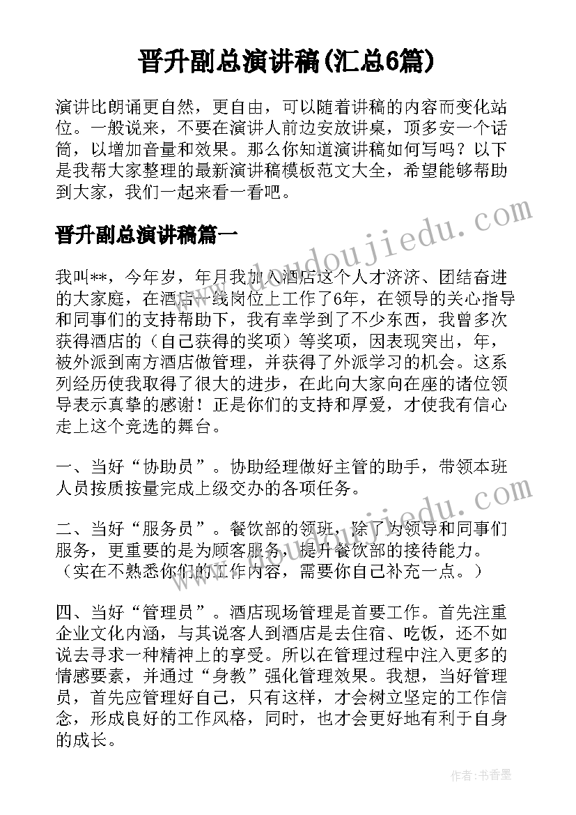 晋升副总演讲稿(汇总6篇)