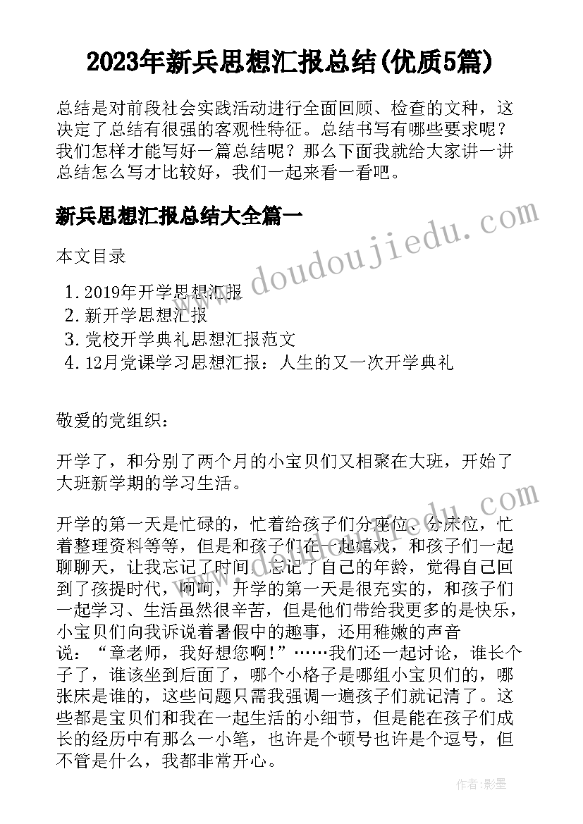 2023年新兵思想汇报总结(优质5篇)