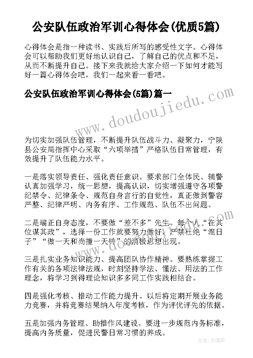 公安队伍政治军训心得体会(优质5篇)