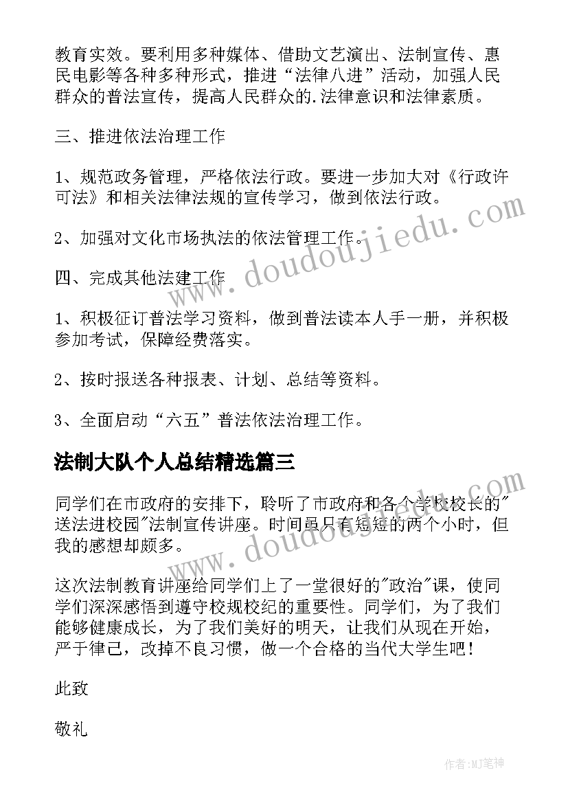 法制大队个人总结(通用5篇)