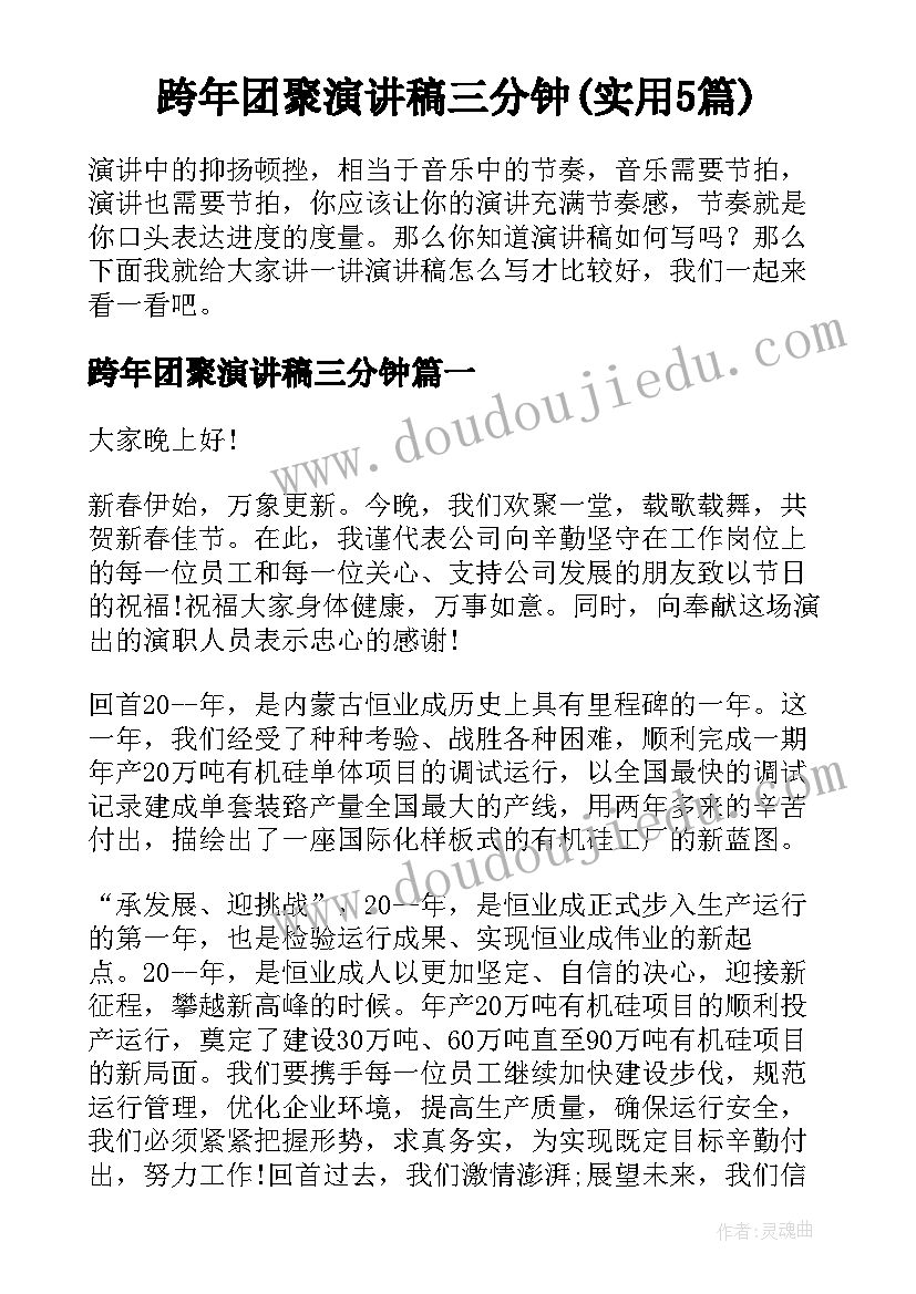 跨年团聚演讲稿三分钟(实用5篇)