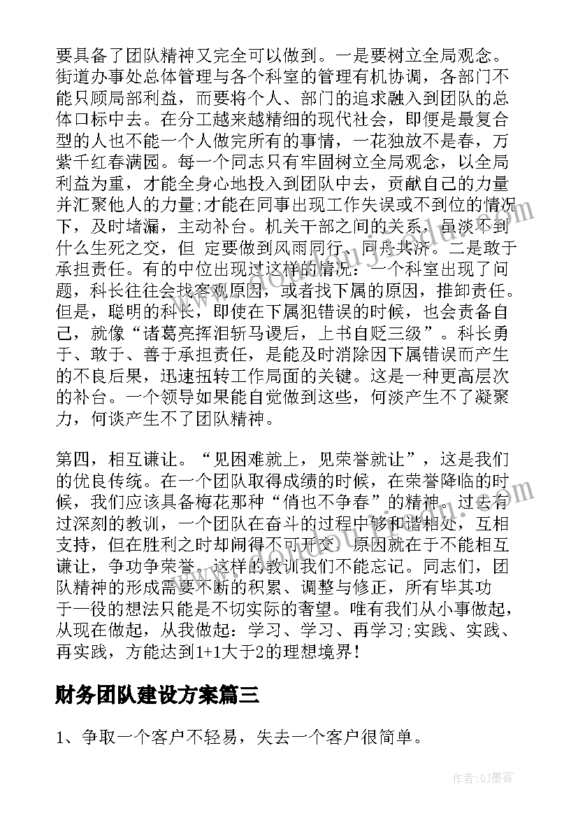 最新财务团队建设方案(实用6篇)