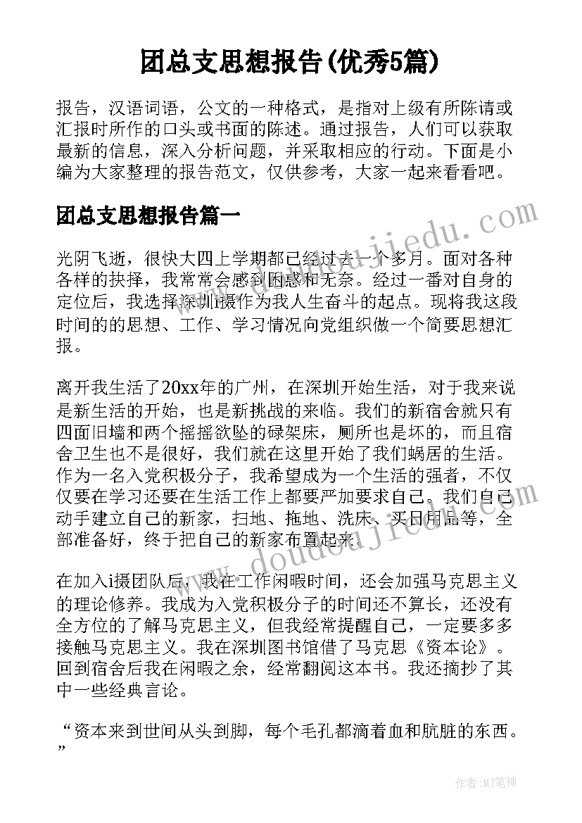 团总支思想报告(优秀5篇)