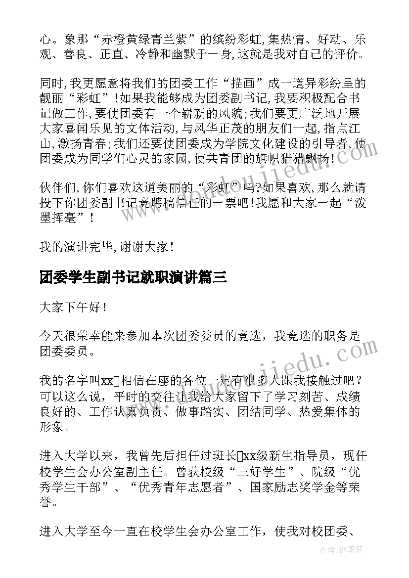 团委学生副书记就职演讲 竞选团委副书记演讲稿(优秀7篇)