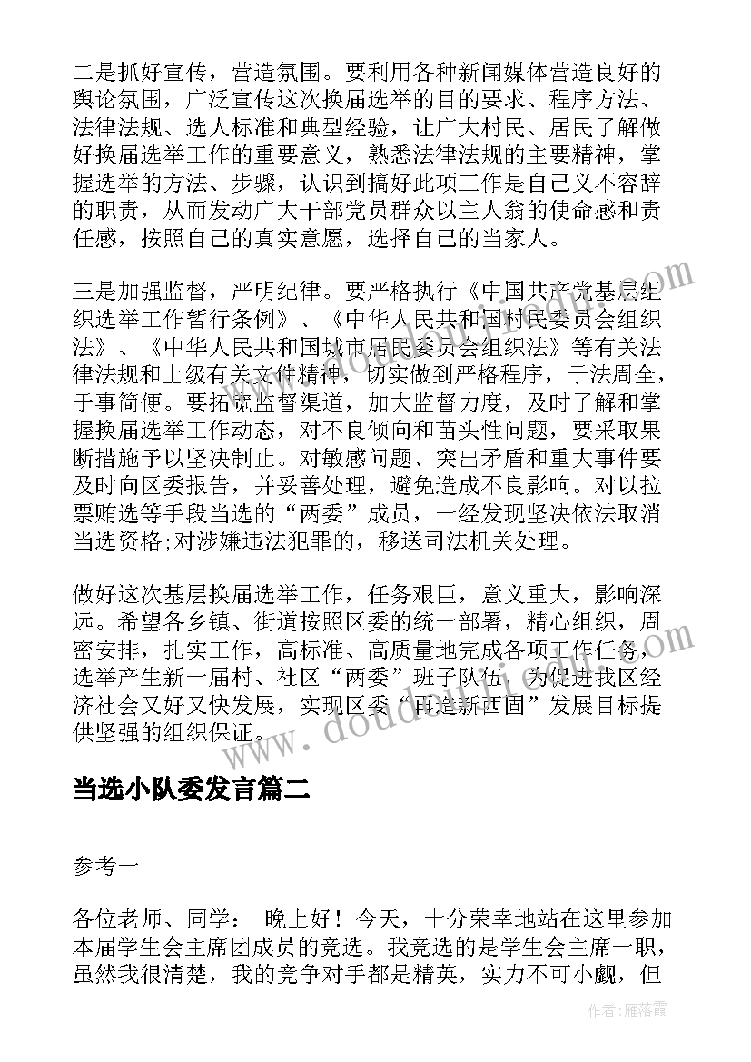 2023年当选小队委发言(优质10篇)