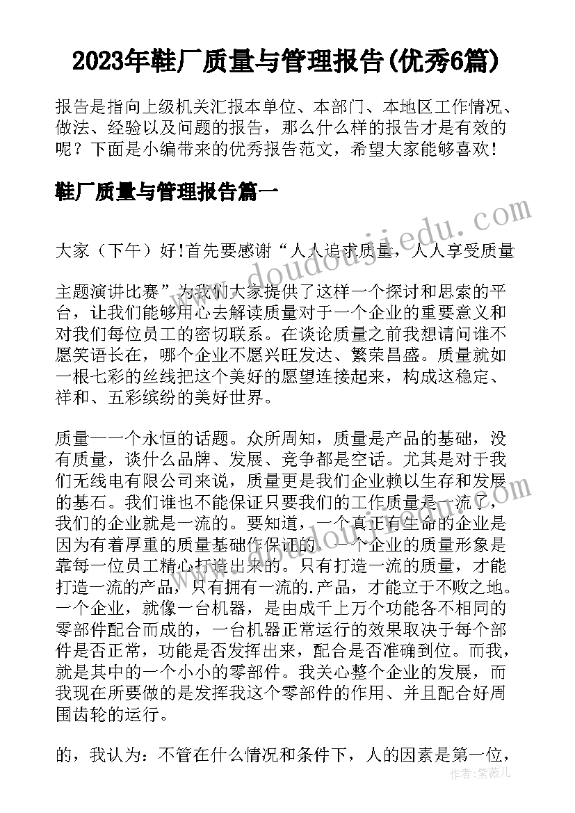 2023年鞋厂质量与管理报告(优秀6篇)