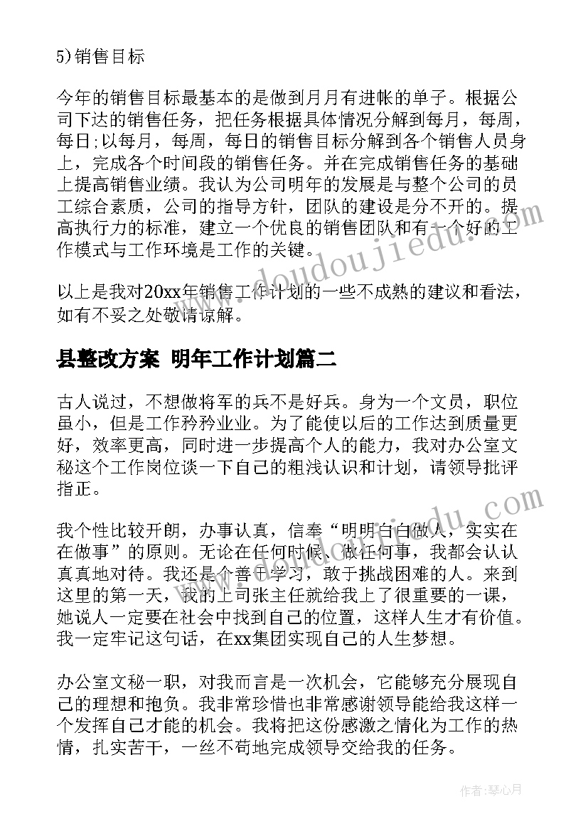 县整改方案 明年工作计划(优质10篇)