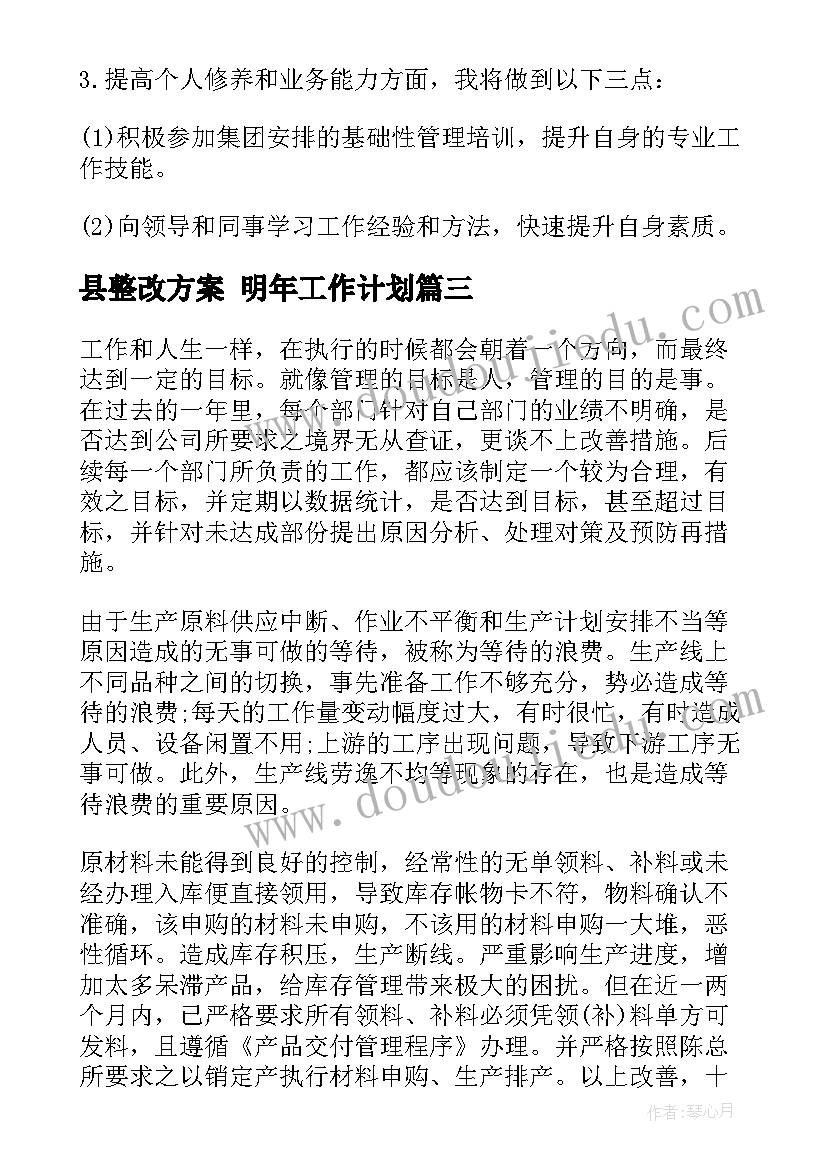 县整改方案 明年工作计划(优质10篇)