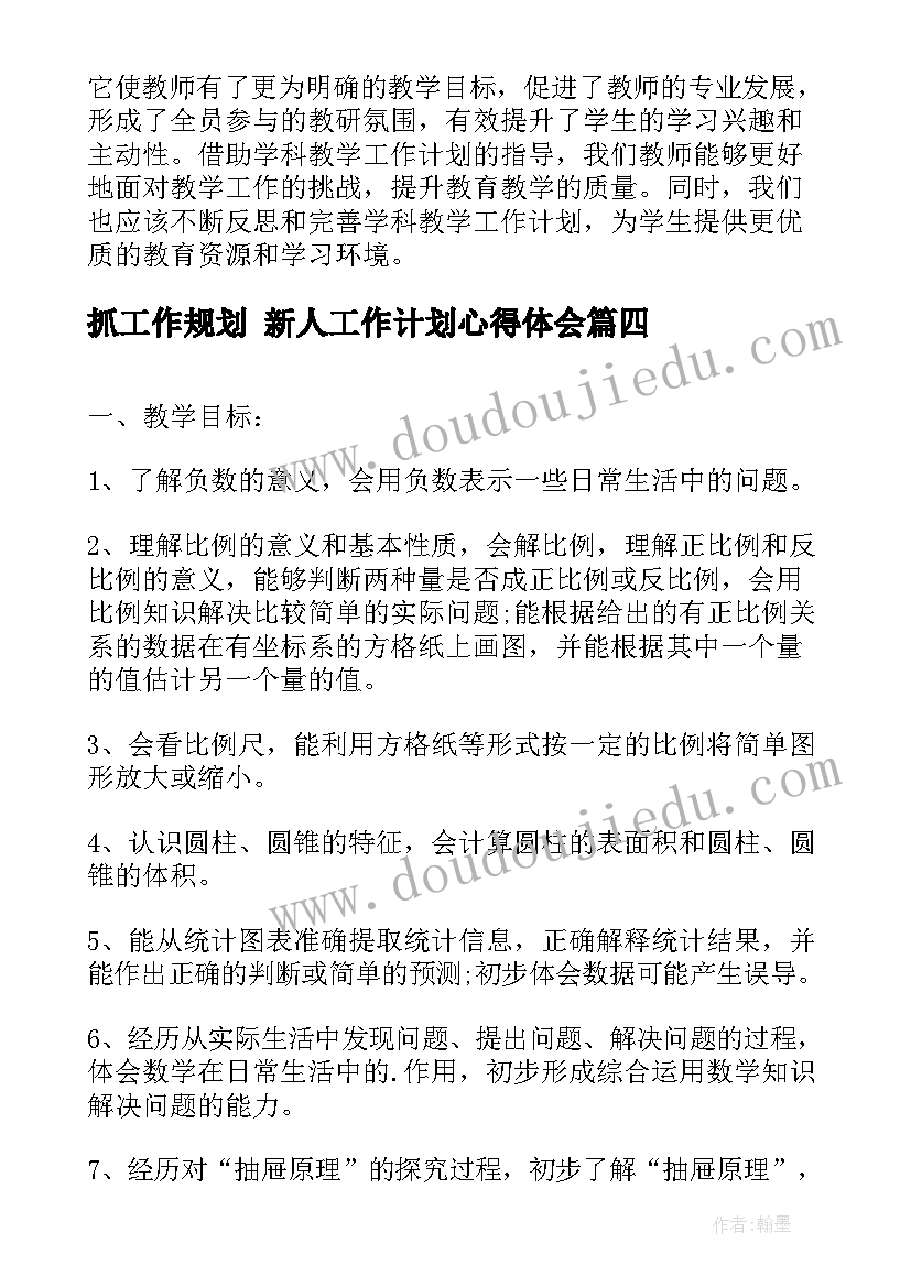 2023年抓工作规划 新人工作计划心得体会(优质7篇)