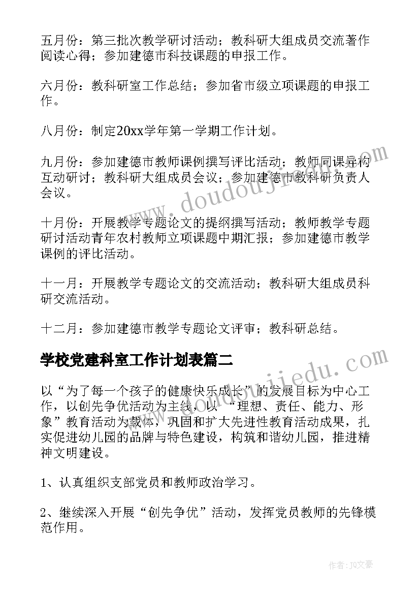 最新学校党建科室工作计划表(通用7篇)