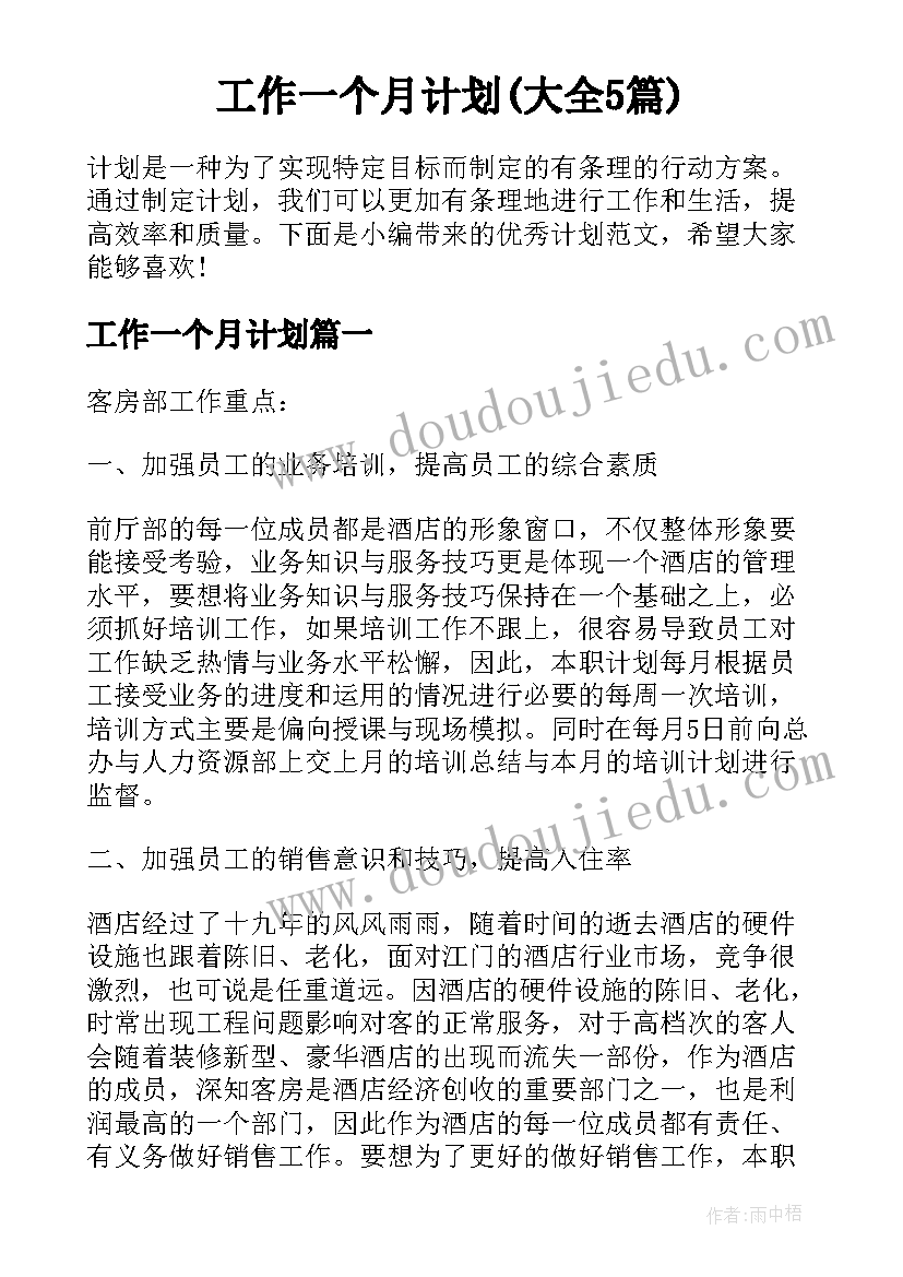 工作一个月计划(大全5篇)