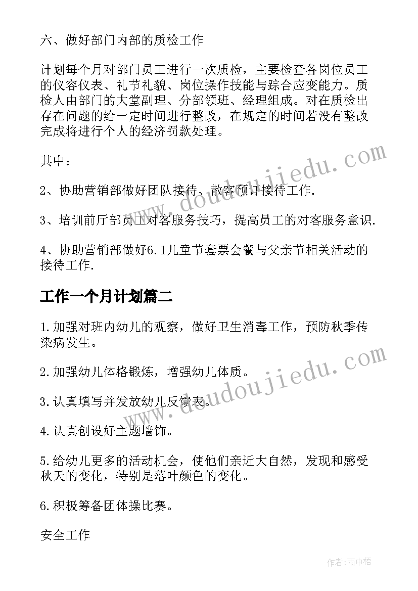 工作一个月计划(大全5篇)