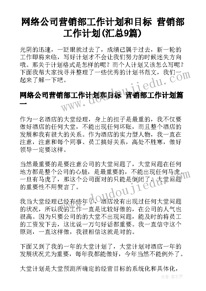 网络公司营销部工作计划和目标 营销部工作计划(汇总9篇)