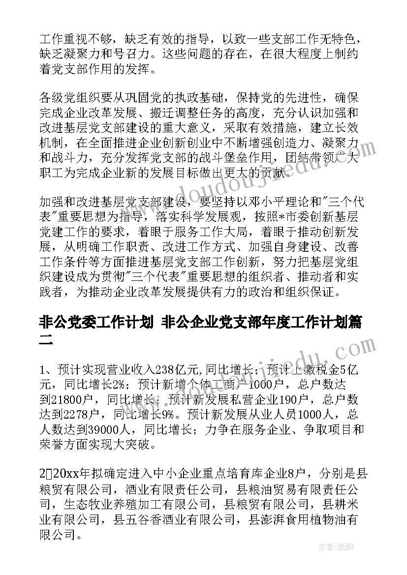 非公党委工作计划 非公企业党支部年度工作计划(实用6篇)