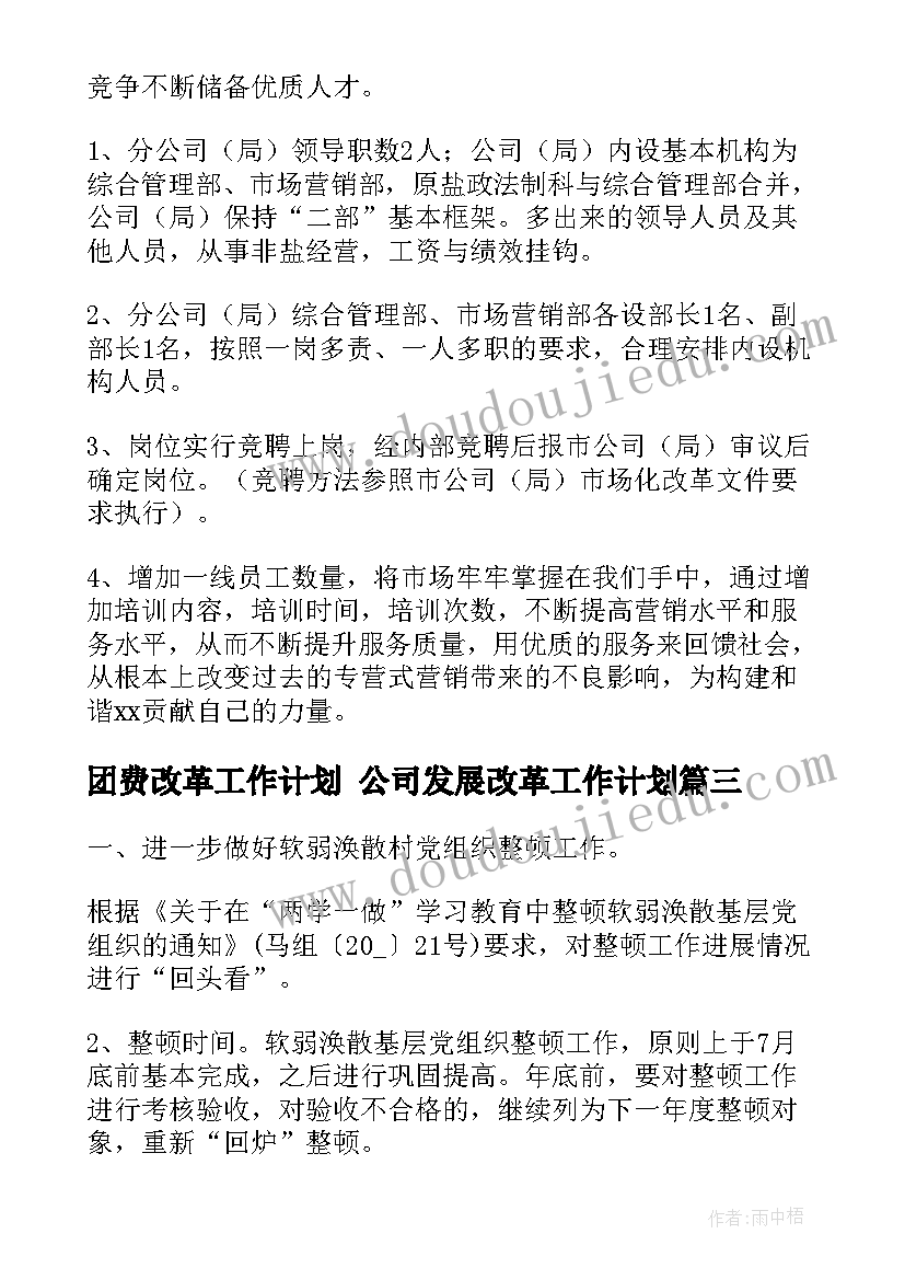 2023年团费改革工作计划 公司发展改革工作计划(优秀10篇)