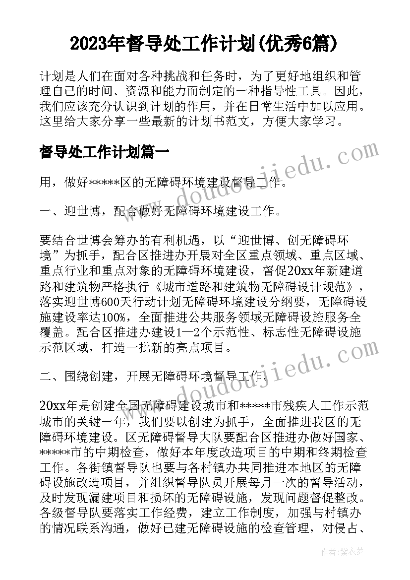 2023年督导处工作计划(优秀6篇)