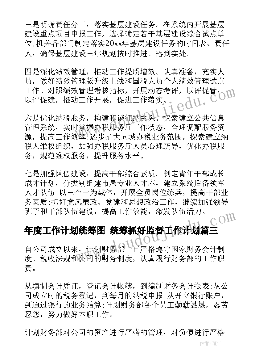 年度工作计划统筹图 统筹抓好监督工作计划(通用9篇)