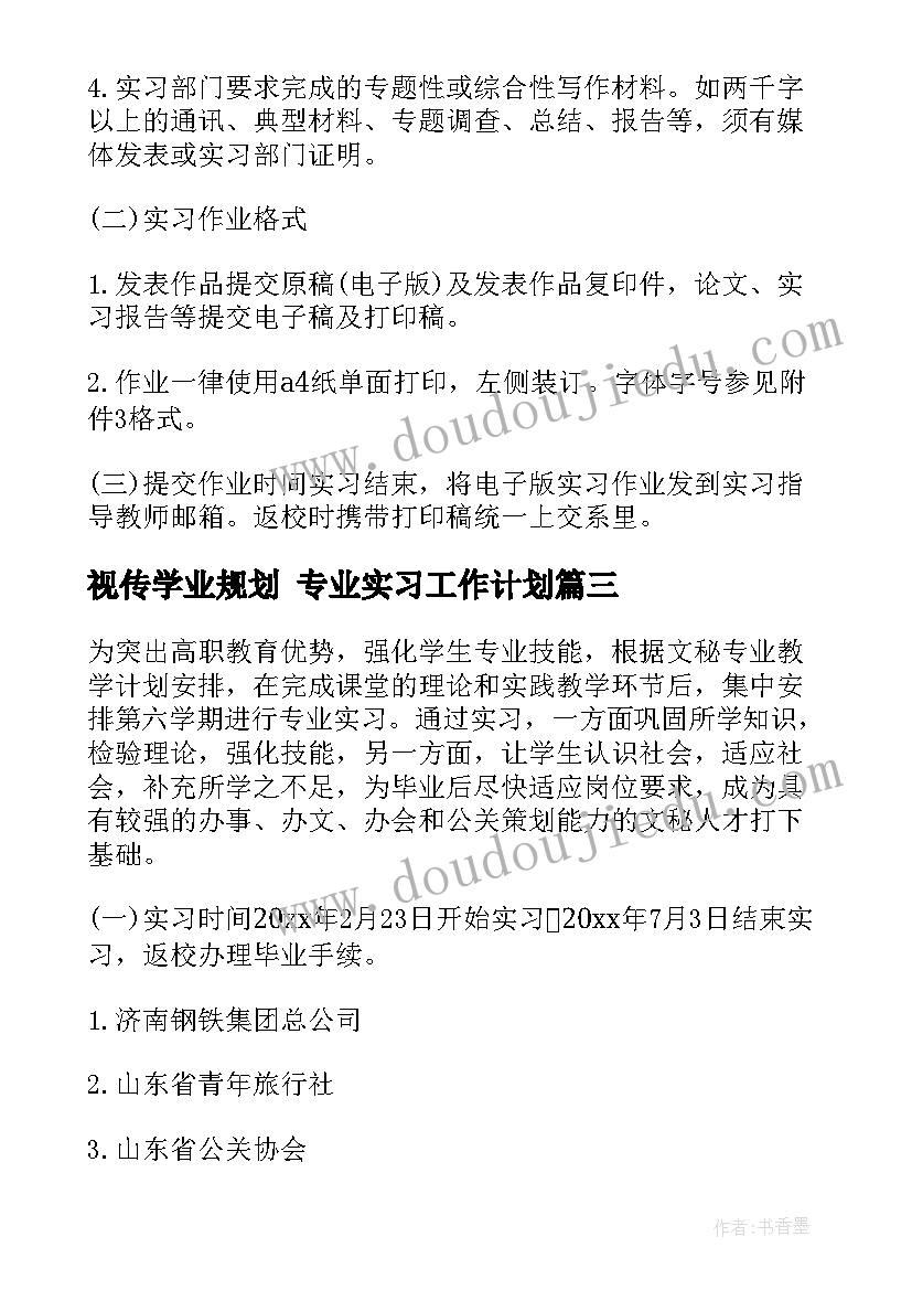 最新视传学业规划 专业实习工作计划(模板9篇)