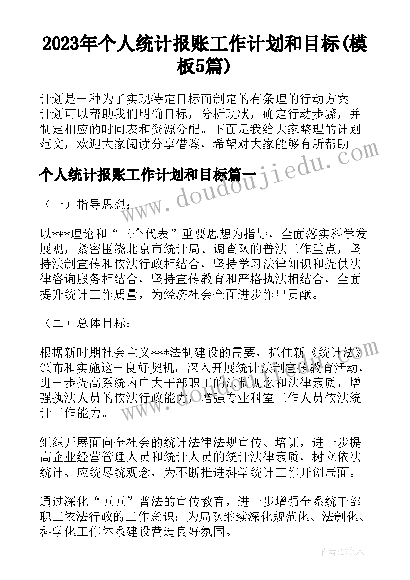 2023年个人统计报账工作计划和目标(模板5篇)