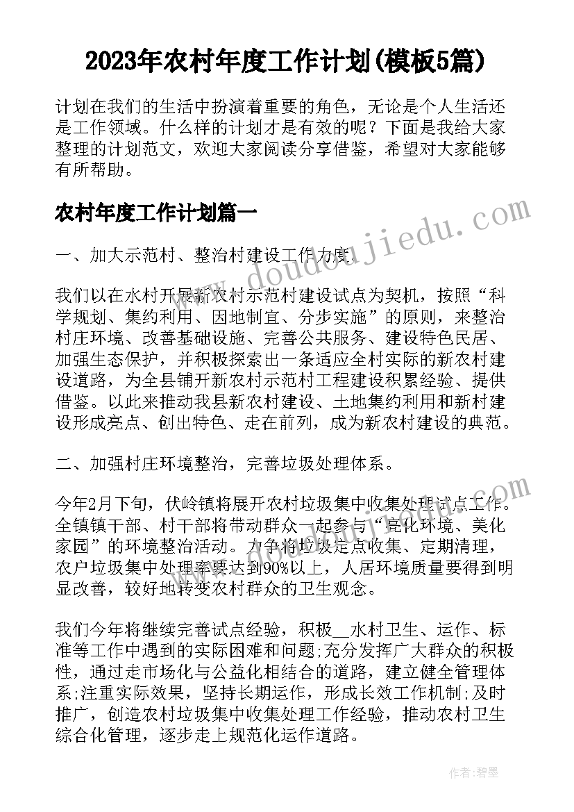 2023年农村年度工作计划(模板5篇)