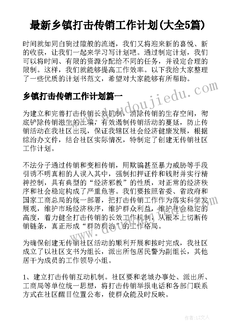 最新乡镇打击传销工作计划(大全5篇)