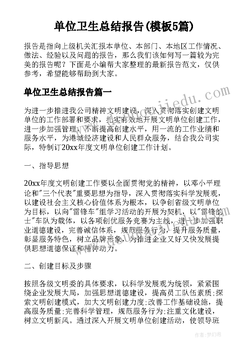 单位卫生总结报告(模板5篇)