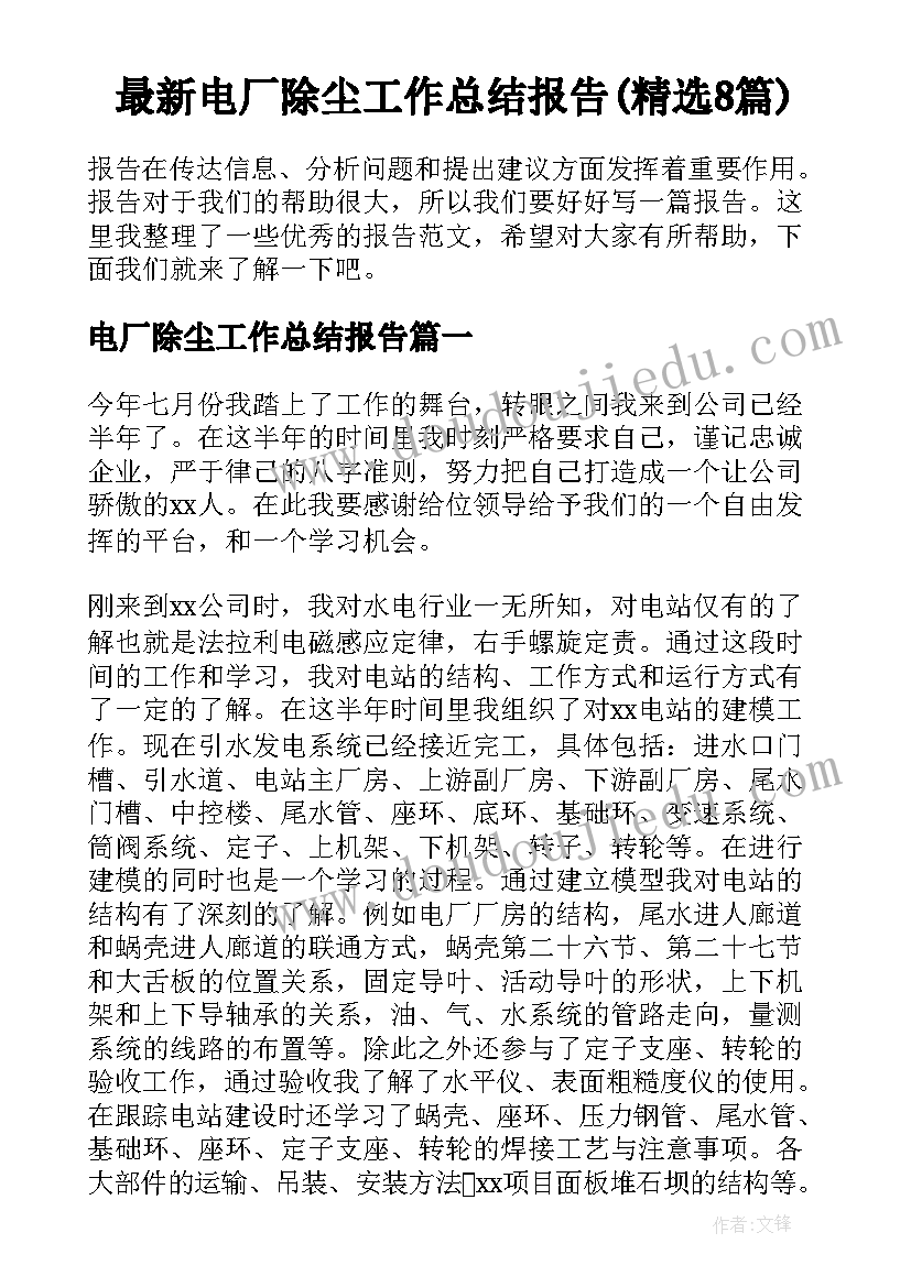 最新电厂除尘工作总结报告(精选8篇)