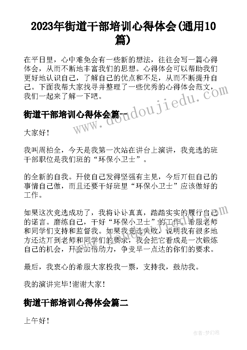 2023年街道干部培训心得体会(通用10篇)