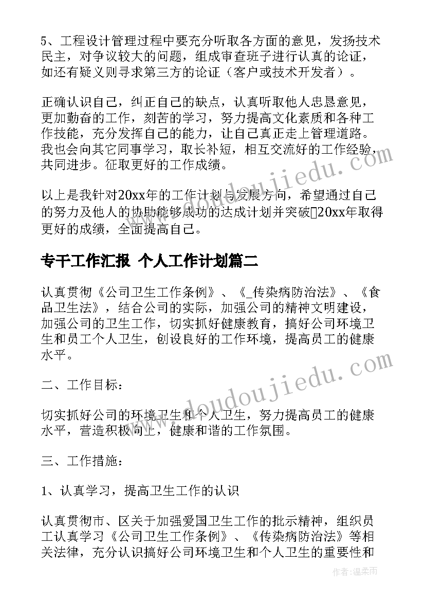 2023年专干工作汇报 个人工作计划(大全9篇)