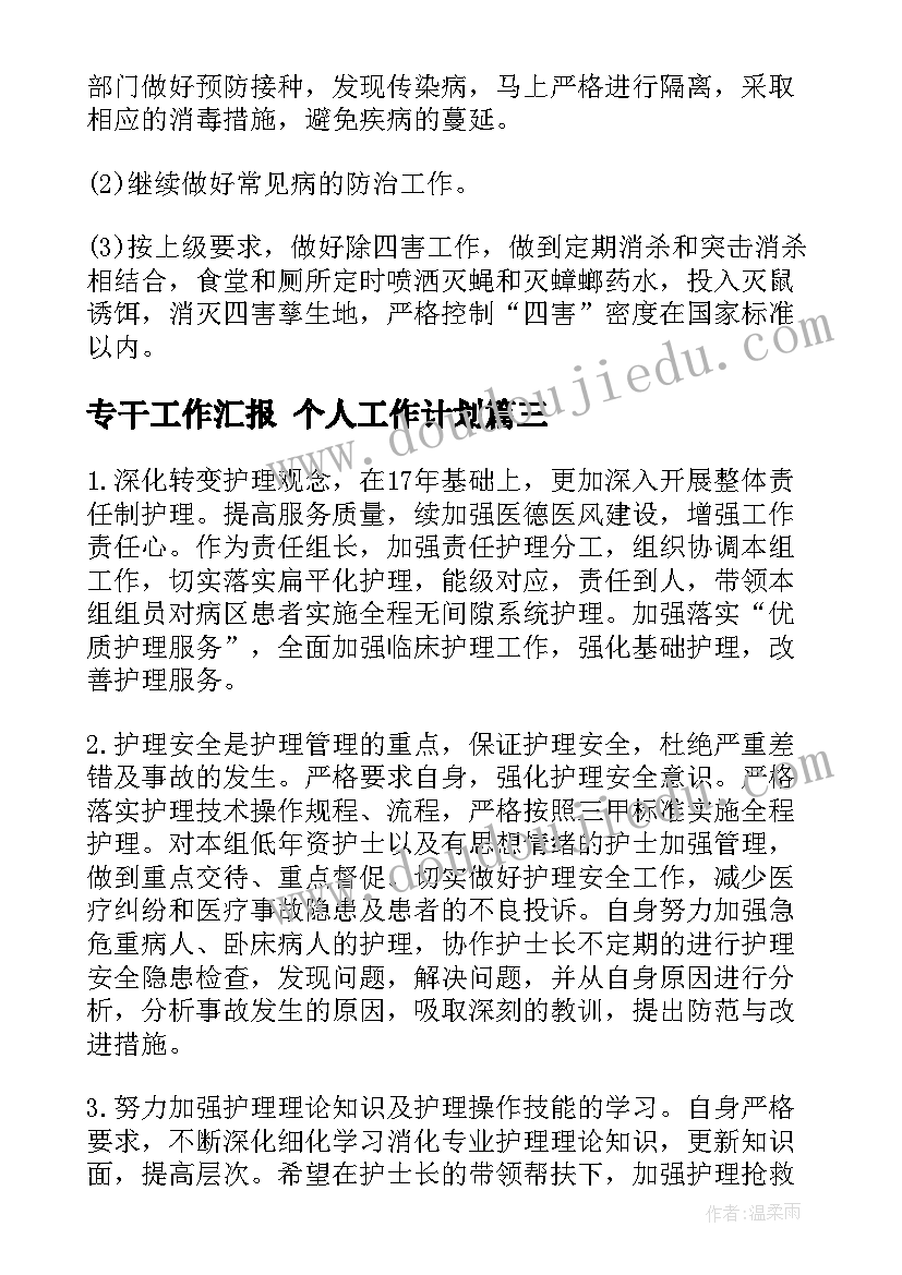 2023年专干工作汇报 个人工作计划(大全9篇)