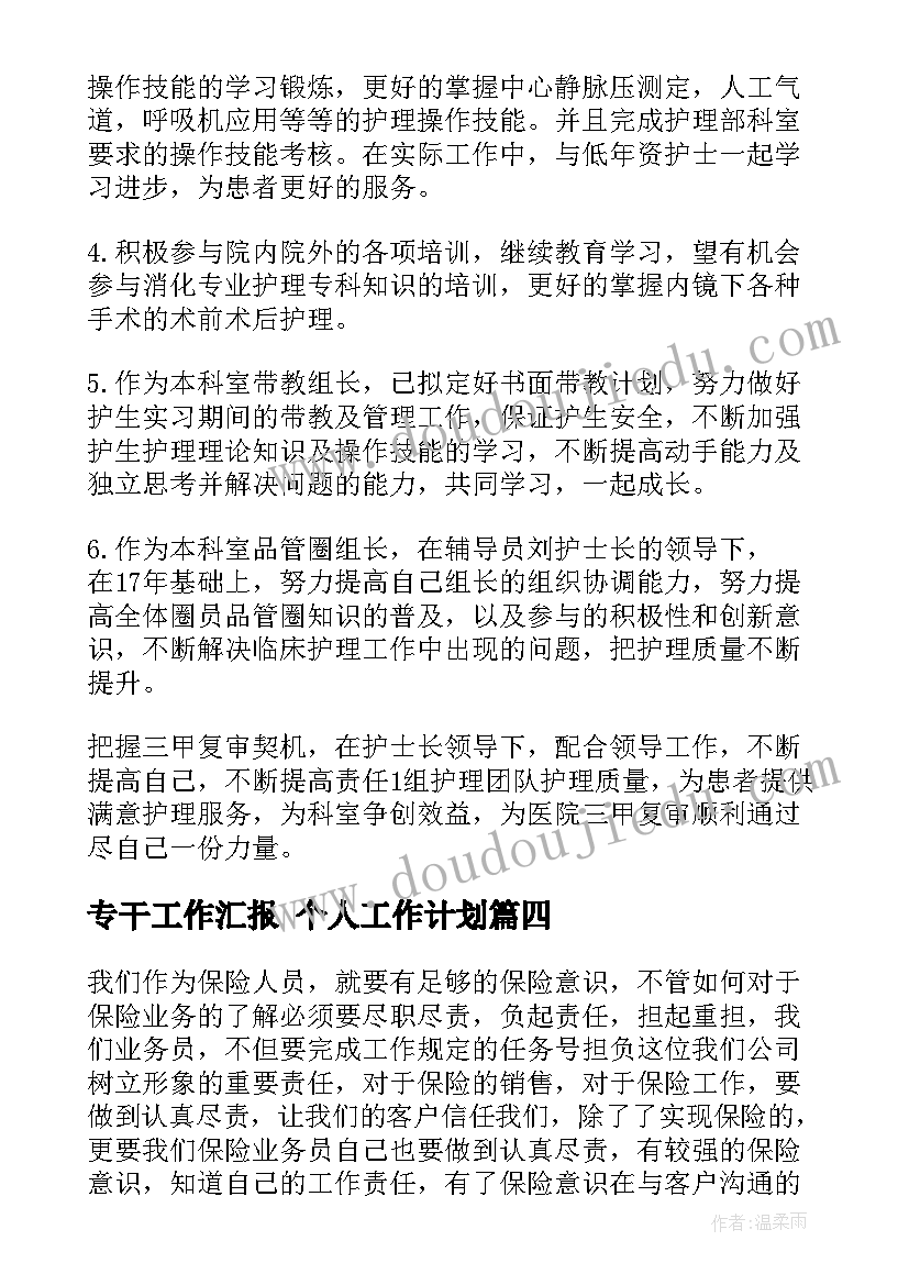 2023年专干工作汇报 个人工作计划(大全9篇)