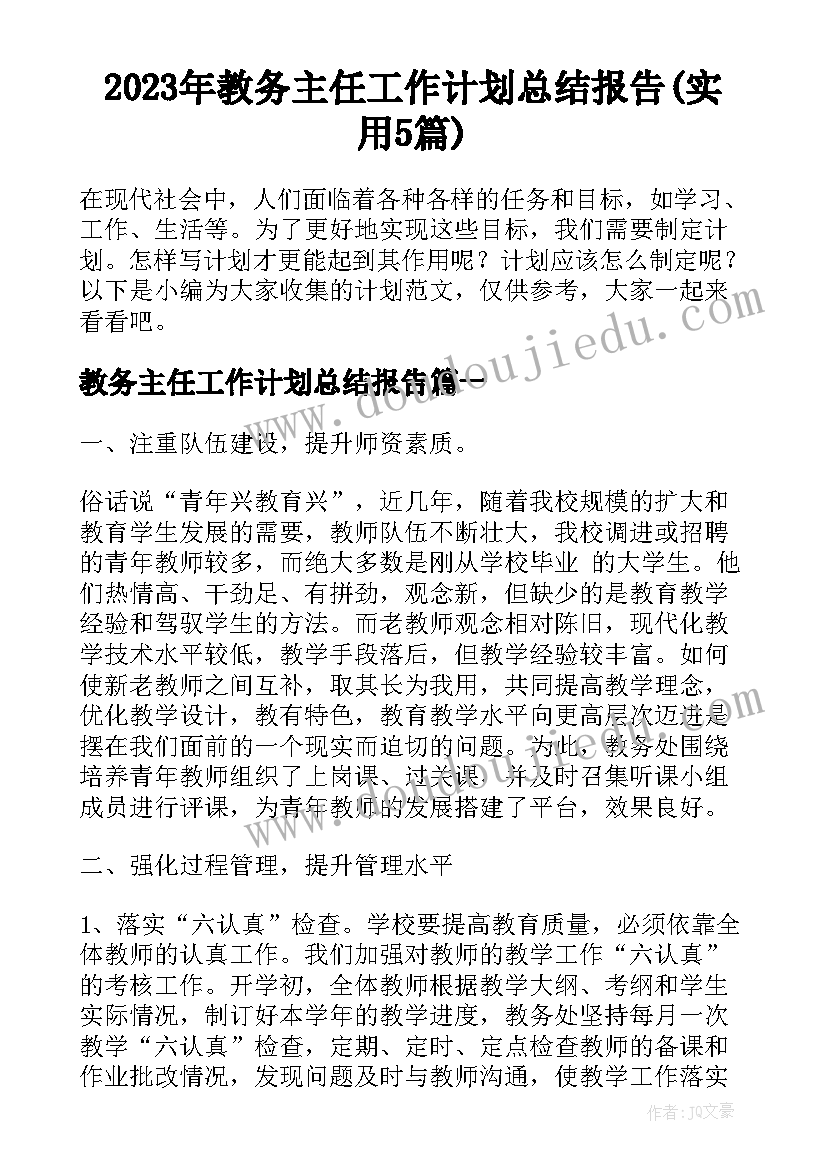 2023年教务主任工作计划总结报告(实用5篇)