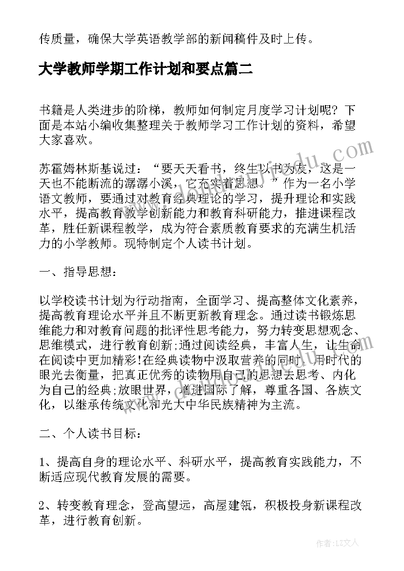 大学教师学期工作计划和要点(实用8篇)