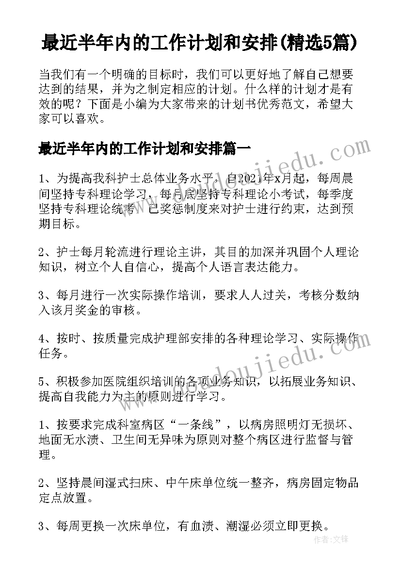 最近半年内的工作计划和安排(精选5篇)