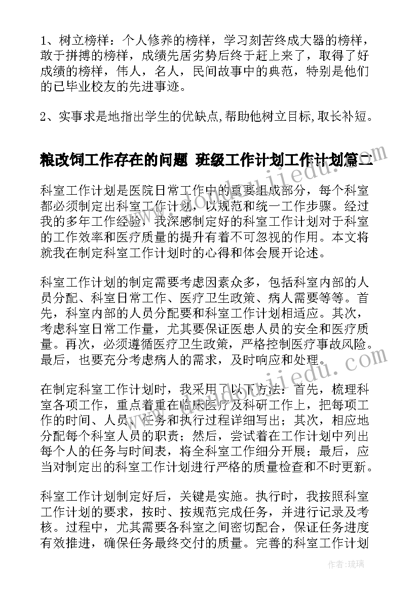 粮改饲工作存在的问题 班级工作计划工作计划(汇总7篇)