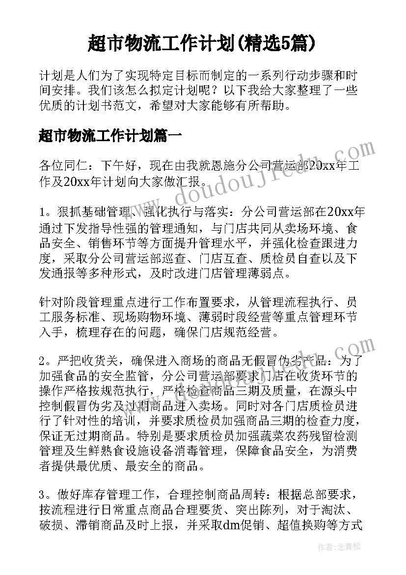 超市物流工作计划(精选5篇)