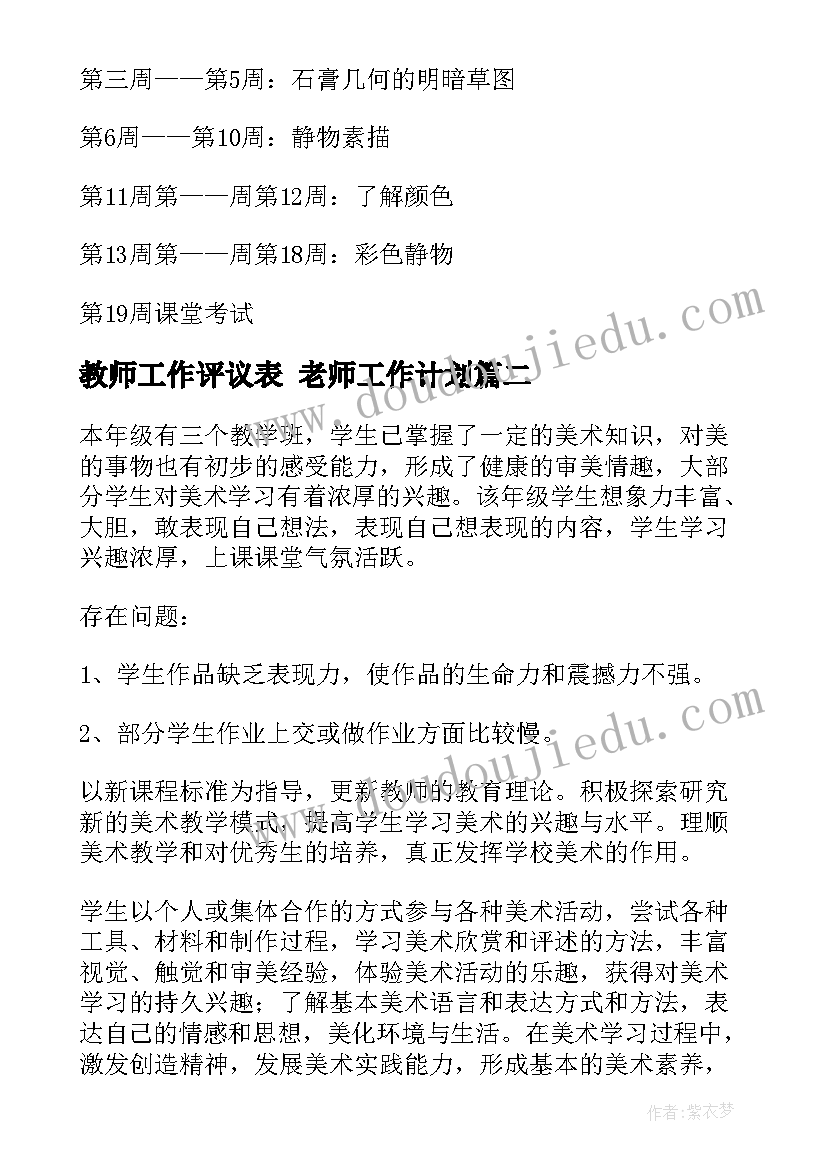 教师工作评议表 老师工作计划(优质7篇)