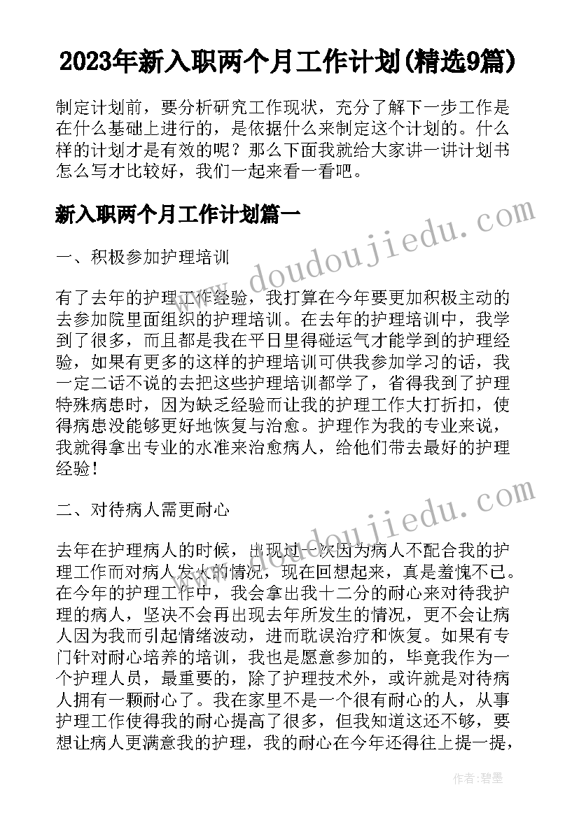 2023年新入职两个月工作计划(精选9篇)